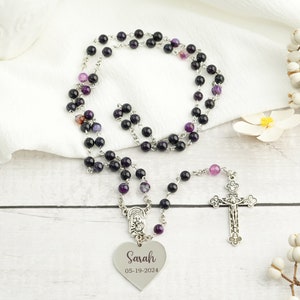 Navy Blue Purple Crystal Rosary: Baptism Gift, First Communion, Confirmation, Handmade
