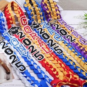 Lei de remise des diplômes 2025 avec nom, guirlande de ruban réversible de remise des diplômes des couleurs personnalisée avec 2025 et décoration du nom, cadeau personnalisé pour diplômé