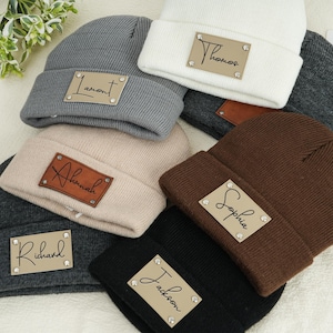 Personalized Baby Beanie: Custom Name Leather Patch, Infant Hat