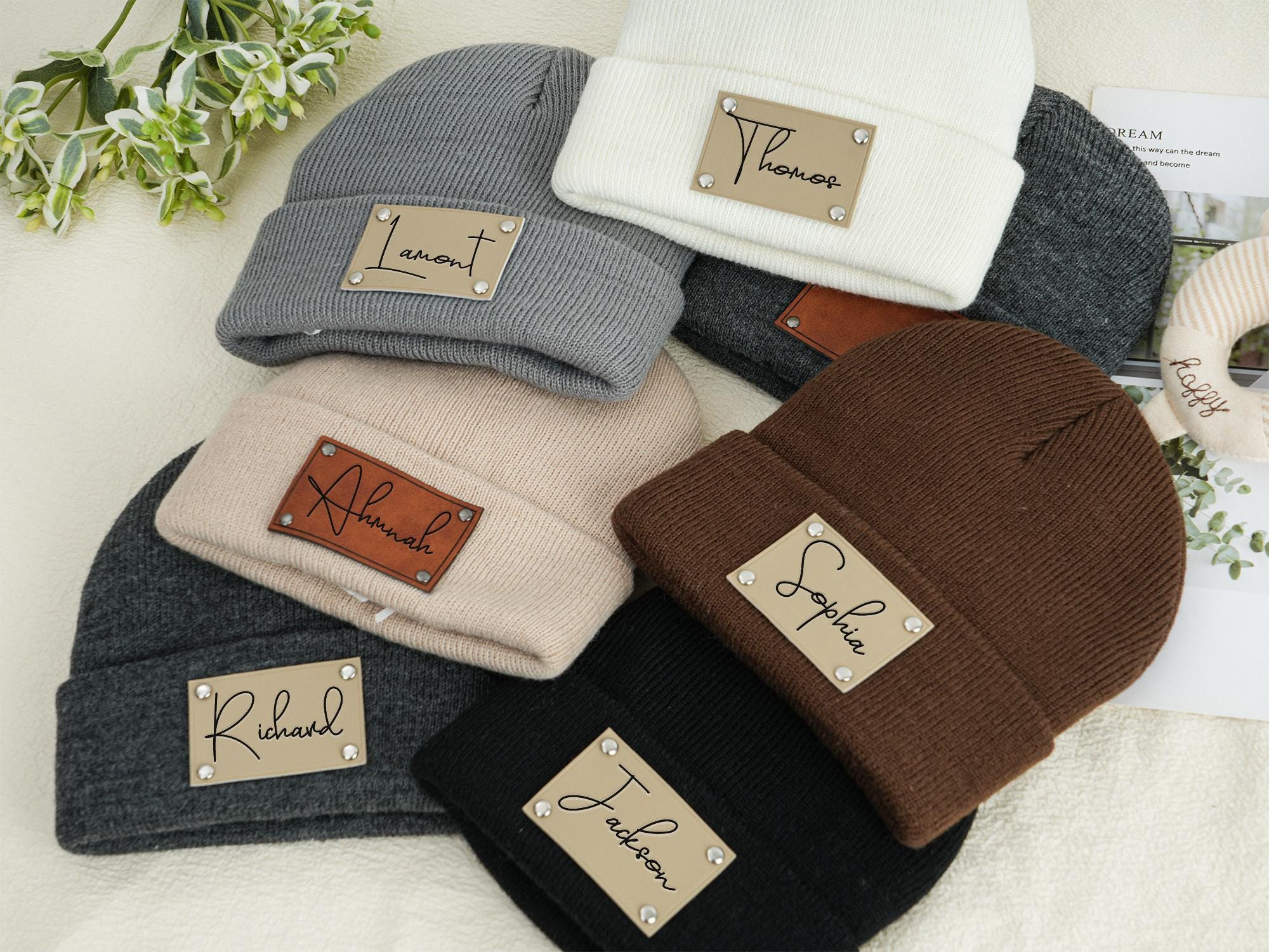 Leather Tag Beanie - Etsy Canada display picture 3