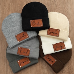Custom Infant Kids Baby Newborn Beanie Hat,Name Hat,Baby Shower Gift,Birthday Gift, Leather Patch,Personalized Printed Name Beanie
