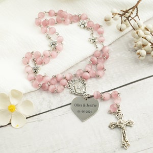 Personalized Pink Rosary: Austrian Pearl Baptism Gift