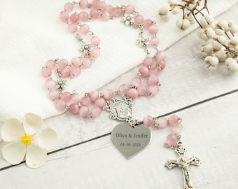 Personalized Pink Rosary: Austrian Pearl Baptism Gift