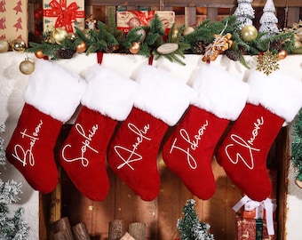 Personalized Red Velvet Christmas Stocking with Faux Fur Cuff