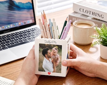 Custom Photo Brick Pen Holder, Personalized Desk Organizer for Dad