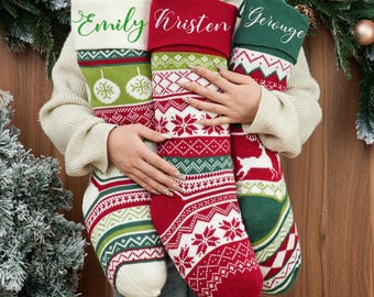 Embroidered Knit Christmas Stocking: Personalized Family Holiday Decor