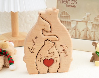 Personalized Wooden Bear Family Puzzle: Custom Home Decor