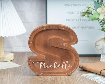 Alcancía de madera personalizada con letras: alcancía con iniciales personalizadas