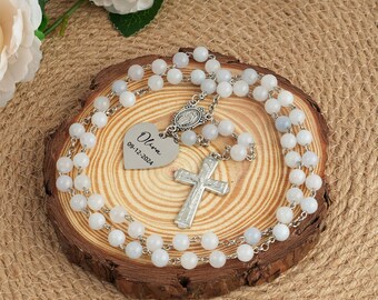 Personalized Rosary: White Pearl Beads, Baptism Christening Gift