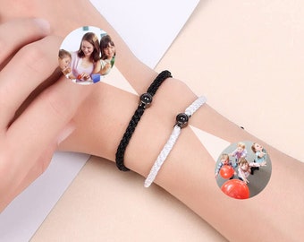 Pulsera con imagen circular, pulsera de proyección fotográfica, pulsera personalizada, regalo de pulsera personalizado para el día de la madre, joyería fotográfica para ella/él