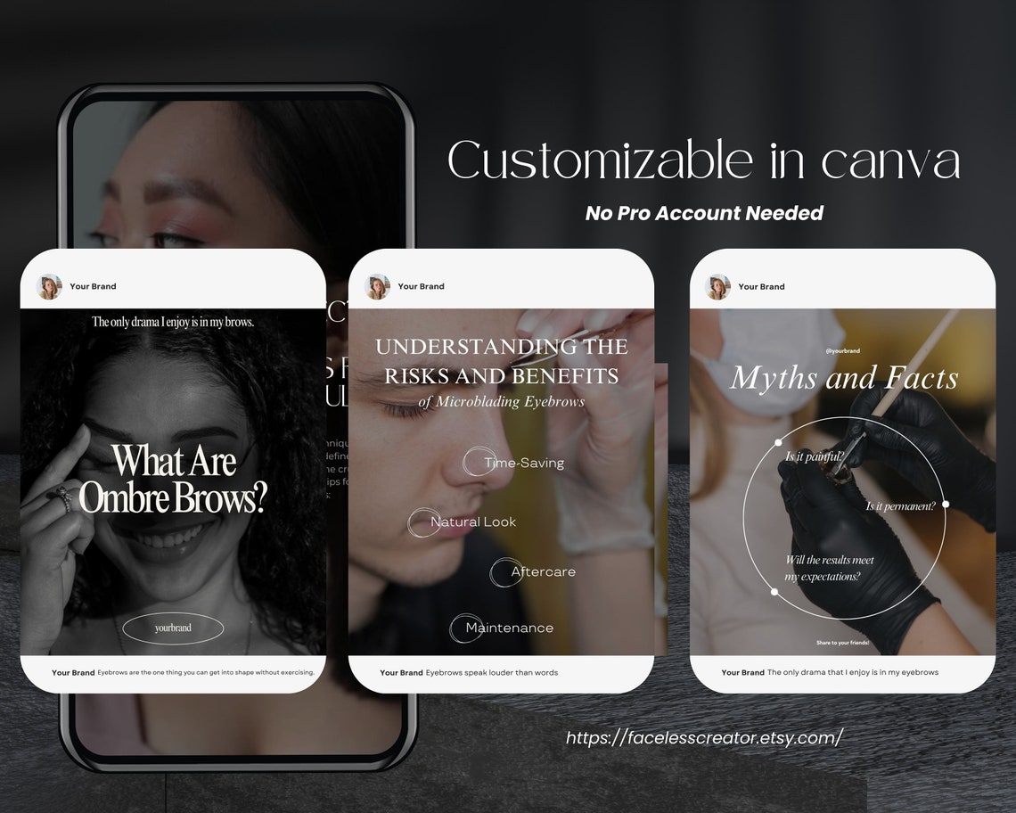 200 Luxury PMU Microblading & Eyebrows Embroidery Canva Template ...