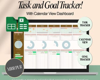 Smart Task and Goal Tracker Spreadsheet with Calendar View Dashboard PLR Master Resell Rights (MRR)