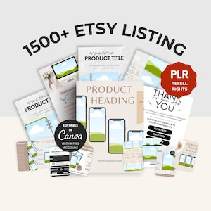 1500種類以上のEtsy出品テンプレートバンドル：Canvaのモックアップ、バナー、サムネイル（PLR再販権、デジタルダウンロード）
