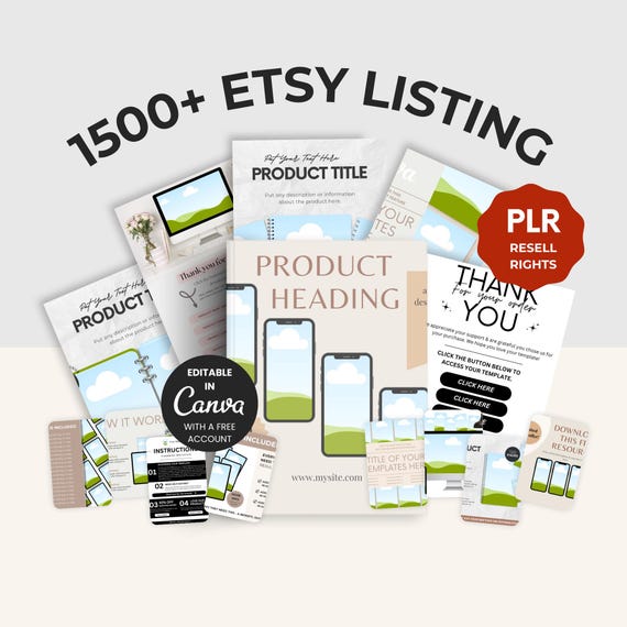 1500+ Etsy Listing Templates Bundle: Canva Mockups, Banners, Thumbnails (PLR Resell Rights, Digital Download)