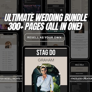 Ultimatives Hochzeitspaket 300+ Seiten Alle in einem mit PLR Wiederverkaufsrechten Hochzeitsreiseplan für Gäste Flitterwochen-Reiseplan Bearbeitbar mit Canva