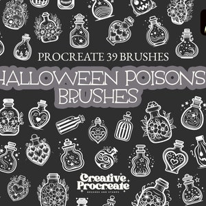 halloween procreate 39 Brushes and Stamps, Muster procreate, Cartoon, Gekritzel, Silhouette, Halloween Pinsel produzieren