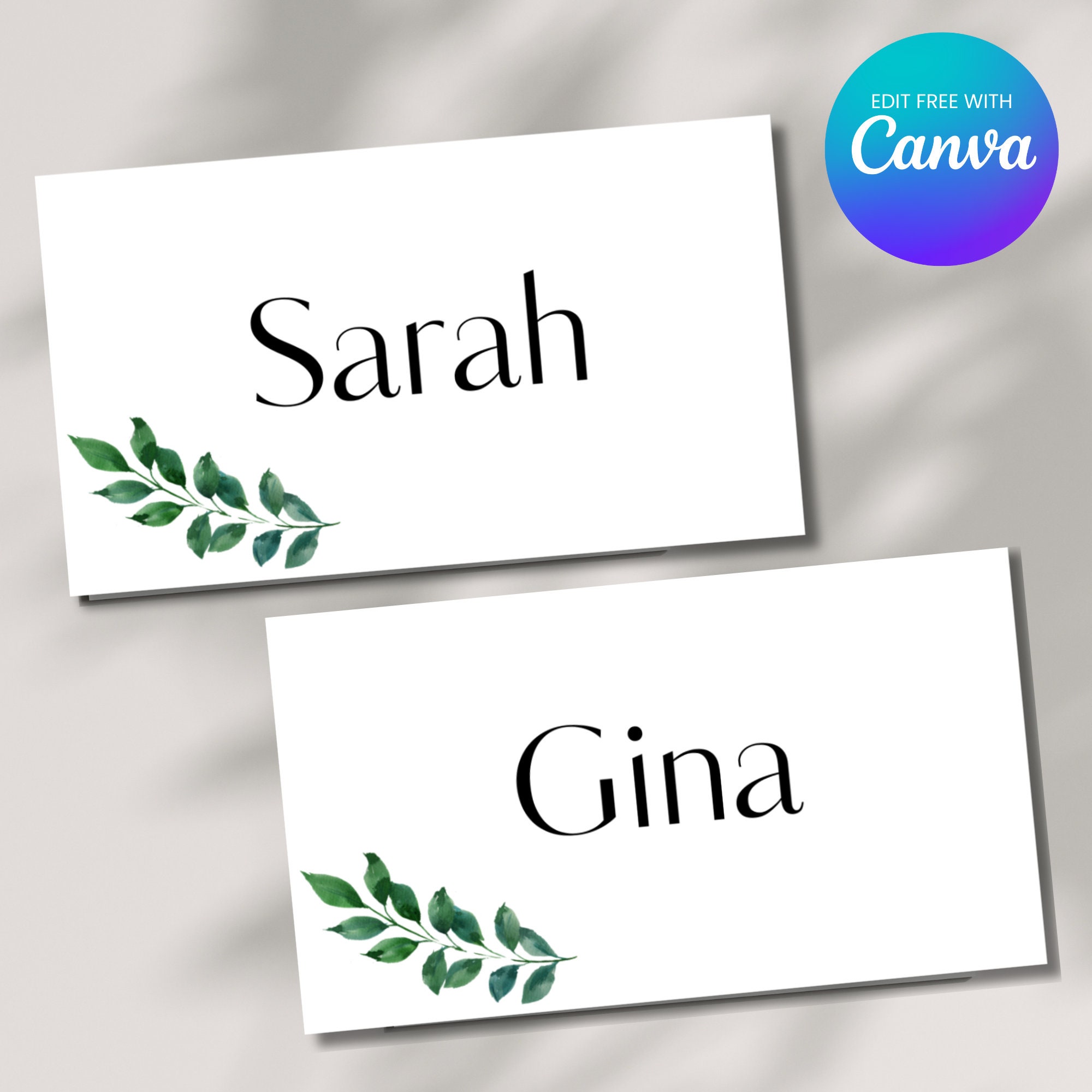 Printable Name Card Template, Editable Place Card Canva Template