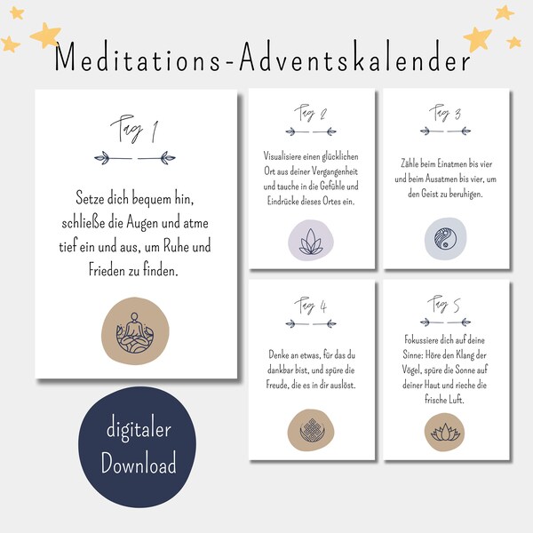 Meditationskarten |  24 Karten für den Adventskalender | Selbstfürsorge | tolle Geschenkidee | positives Denken | Achtsamkeit | Meditation