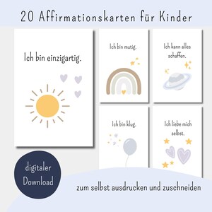 Affirmatiekaarten voor kinderen | 20 kaarten in het Duits | Aanmoediger | emotionele kracht | geweldig cadeau-idee | Zelfzorg | Mindfulness