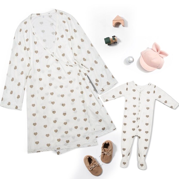 Ensemble chemise de nuit assortie pour maman et bébé peignoir de maternité tenues d'hôpital tenues de nouveau-né cadeaux assortis pour maman et nouveau-né baby shower maternité