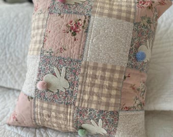 Quilted Easter Bunny Pillow: Floral Spring Decor