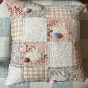 Quilted Easter Bunny Pillow: Floral Spring Decor