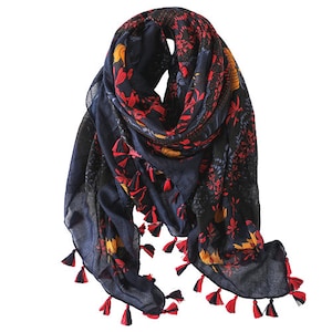 Dark floral embellished scarf / shawl / scarf