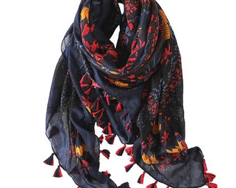 Dark floral embellished scarf / shawl / scarf