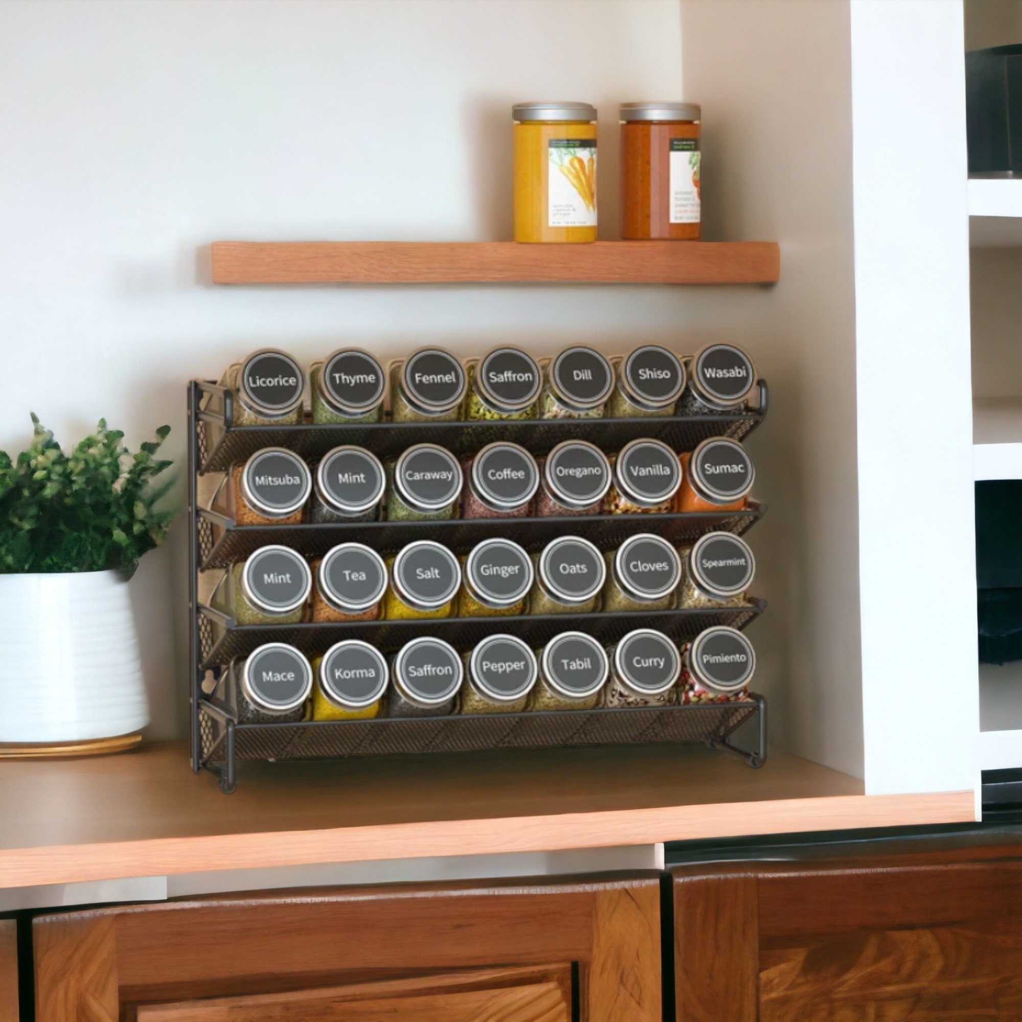 Free-standing Wood Spice Jar & Rack Set