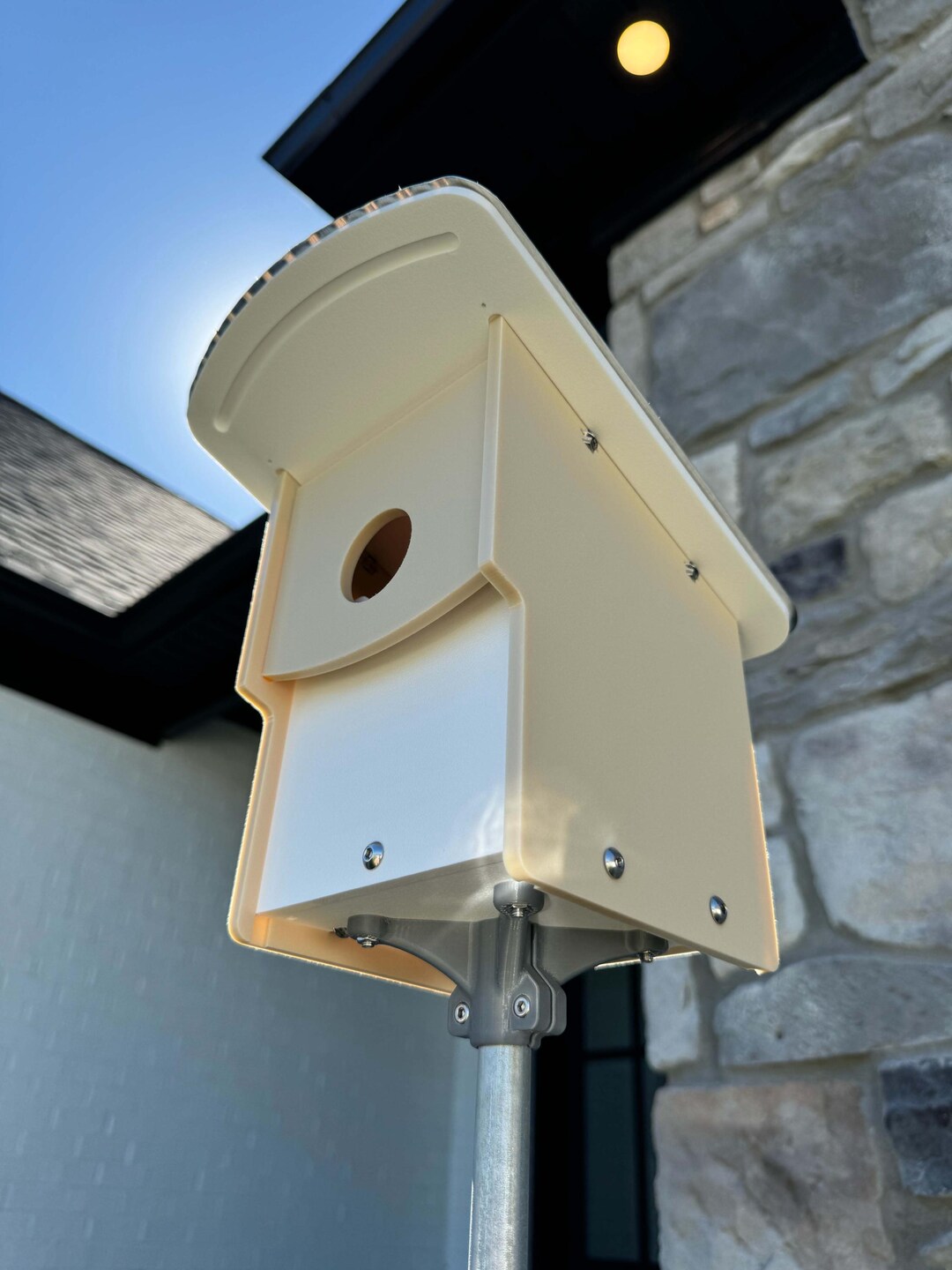 Weatherproof, Metal Roof, Bird House: Tan & White Panels - Etsy