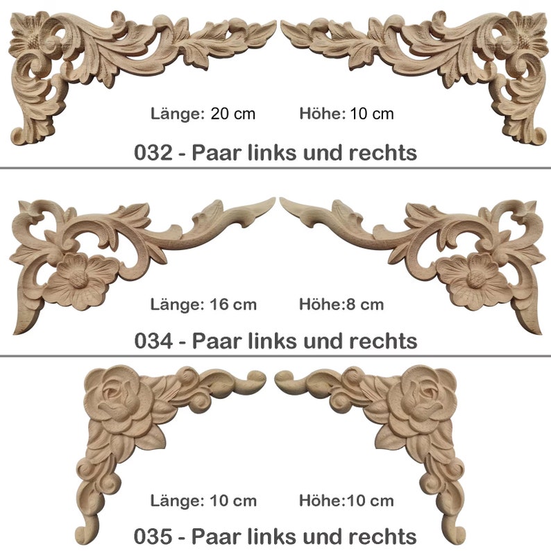 Holzverzierungen Ornament Möbelverzierungen Schnitzerei Holz Verzierungen für Möbel Deko Tür Schrank Schublade Ecke Retro Antik Stil 画像 7