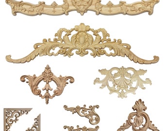 Wooden ornaments, furniture decorations, carvings, wood embellishments for furniture, decor, door, cabinet, drawer, corner, retro, antique style