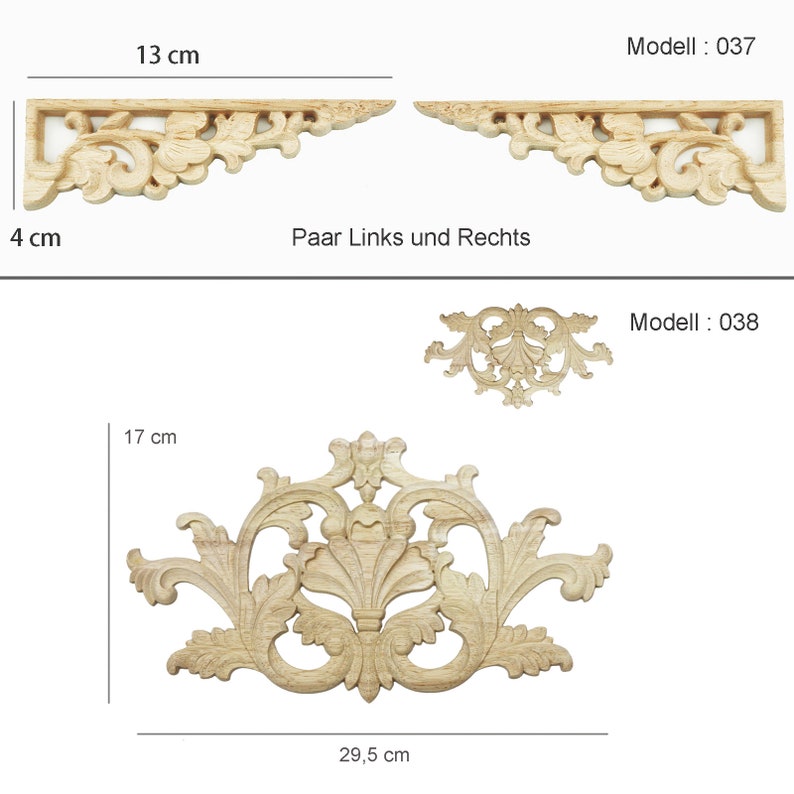 Holzverzierungen Ornament Möbelverzierungen Schnitzerei Holz Verzierungen für Möbel Deko Tür Schrank Schublade Ecke Retro Antik Stil Bild 5