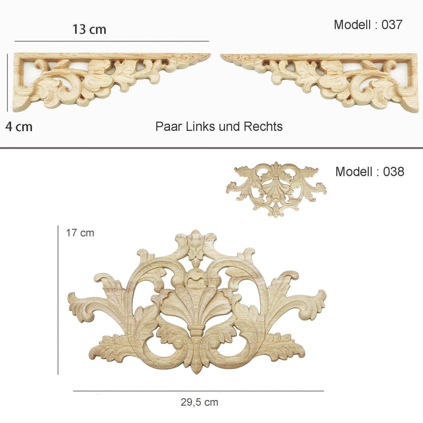 Holzverzierung Ornament 15x11cm - Antike Schnitzerei Für Möbel Engel Deko