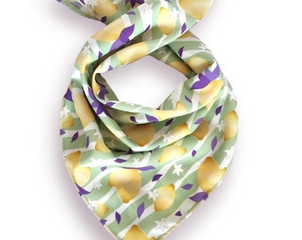 Lemon Print Bandana: Handcrafted Silk Feel Neckerchief