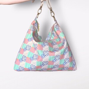 Checkered Hobo Bag: Recycled Polyester Crossbody Travel Bag