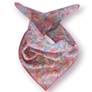 artificial silk bandana,watercolor women bandana,pink square scarf,pastel colored scarf,travel neckerchief,Handcrafted women headband