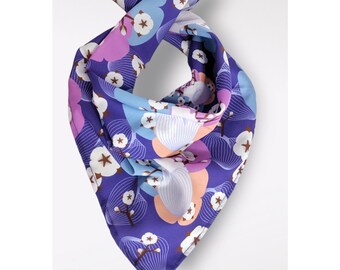 Indigo Blue Floral Bandana: Handcrafted Silk Feel Neckerchief