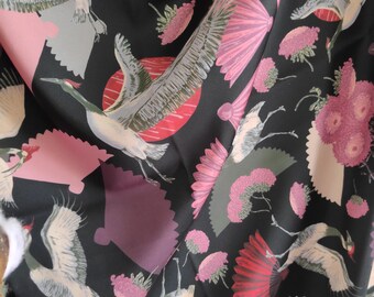 Custom Handcrafted Japanese Scarf: Cranes, Fans, Chrysanthemums