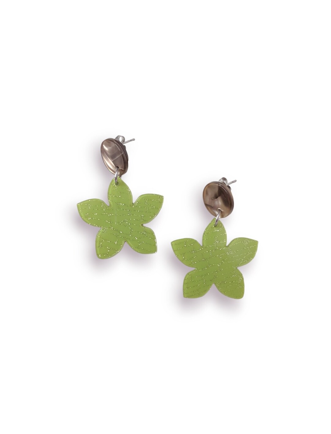 Green Glitter Flower Earrings: Lightweight Acetate  display picture 1