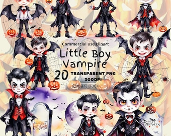 Little Vampire Boys Halloween Clipart, 20 PNG, Haunting, Pumpkin Clipart, Commercial Use
