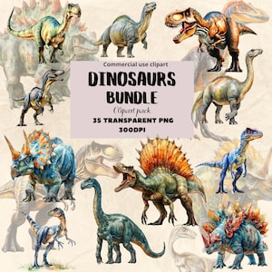 Watercolor Dinosaurs clipart bundle 35 PNG fantasy Magical T-rex dinosaur clipart instant download journal scrapbook PNG