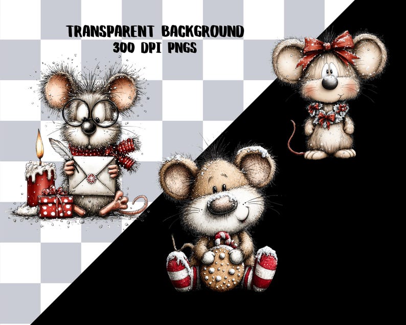 Christmas Mouse Clipart Bundle, Festive Holiday Rat Graphics, Quirky ...