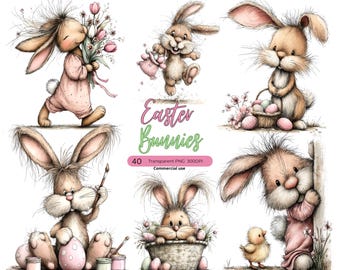 Easter Bunny Watercolor Clipart Bundle, Nursery PNG Graphics (Digital Download)