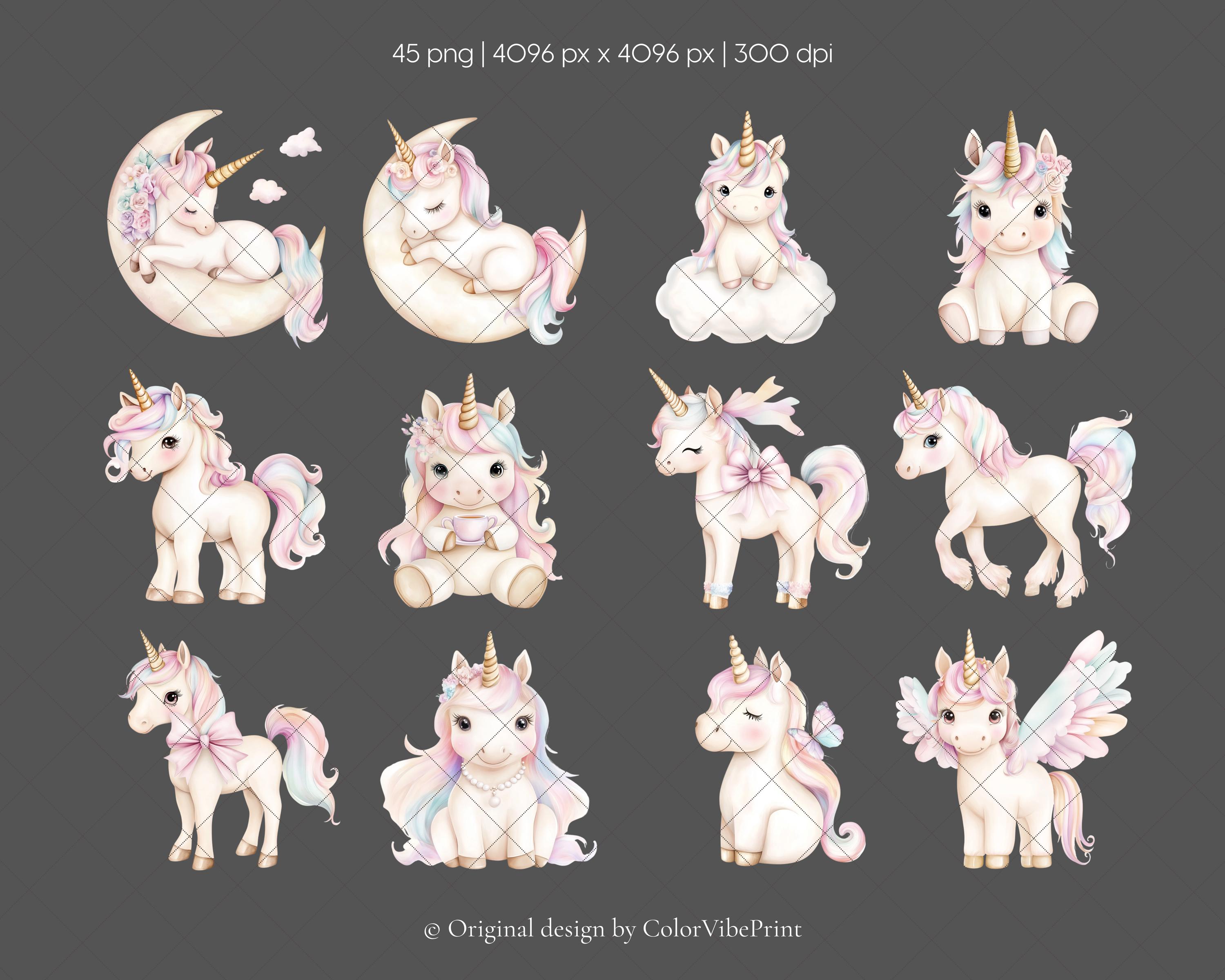 Unicorn Rainbow Clipart Bundle, Watercolor PNG Graphics, Pastel Nursery ...
