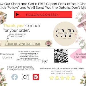 Puede incluir: Gr&aacute;fico promocional con texto: "&iexcl;Sigue nuestra tienda y obt&eacute;n un paquete de im&aacute;genes predise&ntilde;adas GRATIS de tu elecci&oacute;n!" Incluye una ilustraci&oacute;n de caja de regalo, una mujer con sombrero rosa e iconos de redes sociales.