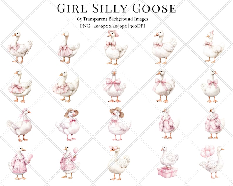 Watercolor Silly Goose Clipart, Pink Girl Baby Shower PNG, Birthday ...