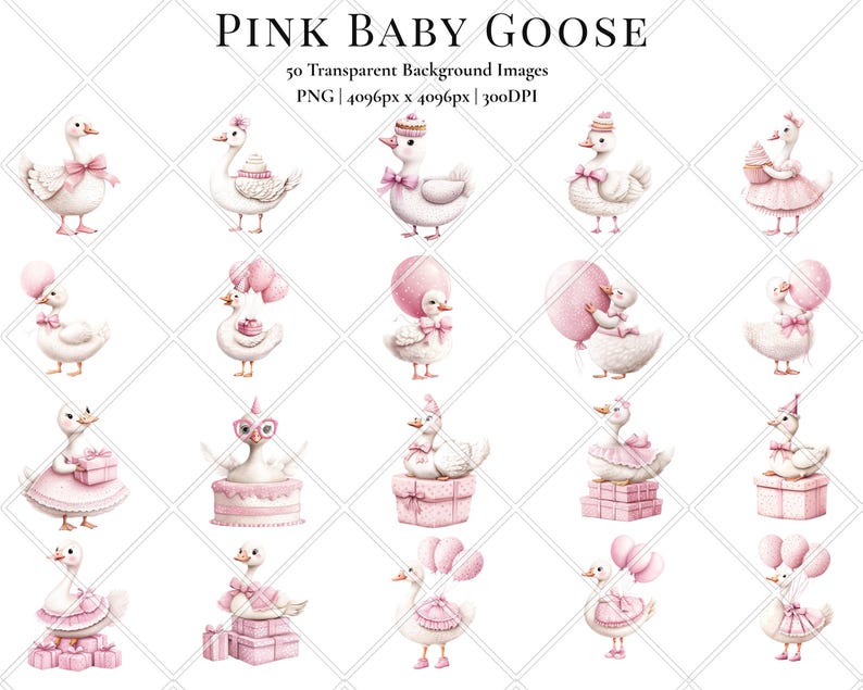 Pink Silly Goose Clipart, Watercolor Birthday Baby Shower PNG Files - Etsy