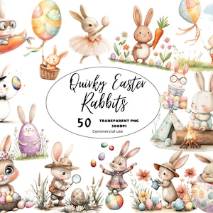 Clipart de lapin de Pâques original, PNG de bébé lapin mignon et fantaisiste, lapins de Pâques décoratifs pour journaux, décoration de chambre d'enfant, art printanier