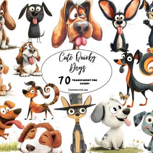 Cute Funny Quirky Dogs Clipart PNG Bundle Whimsical Dogful Animated Dog Décor, Dog lover gift, Digital Download, Commercial Use